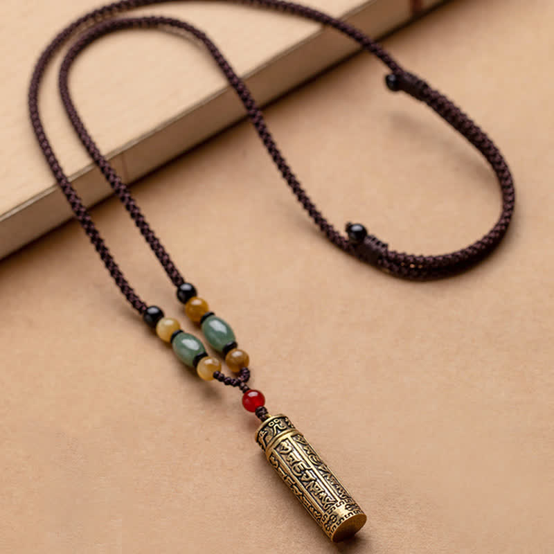 BWOOOH Tibet Om Mani Padme Hum Agate Shurangama Sutra Protection Necklace Pendant