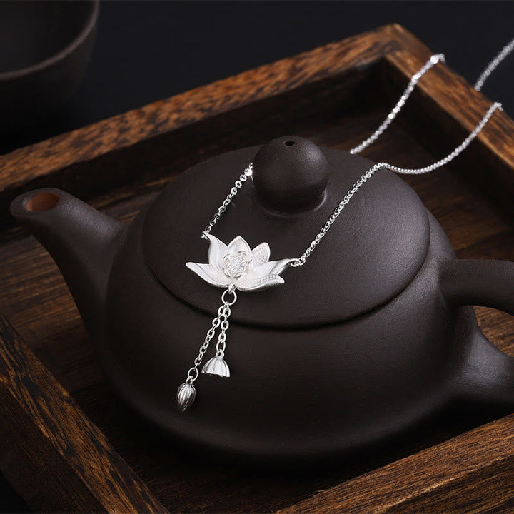 BWOOOH 999 Sterling Silver Lotus Flower Pod Carved Enlightenment Necklace Pendant