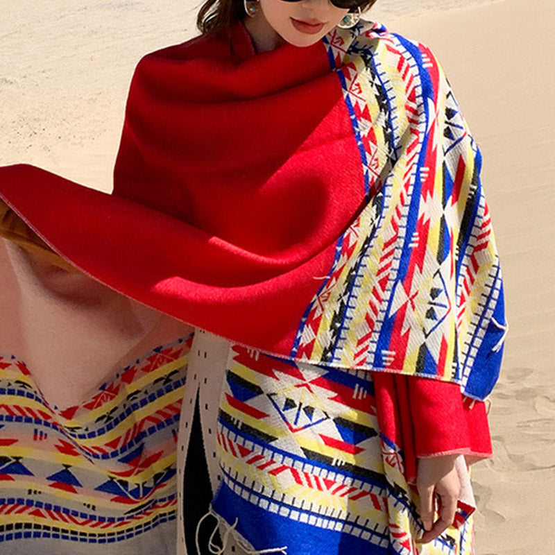 BWOOOH Tibetan Shawl Colorful Geometry Winter Cozy Travel