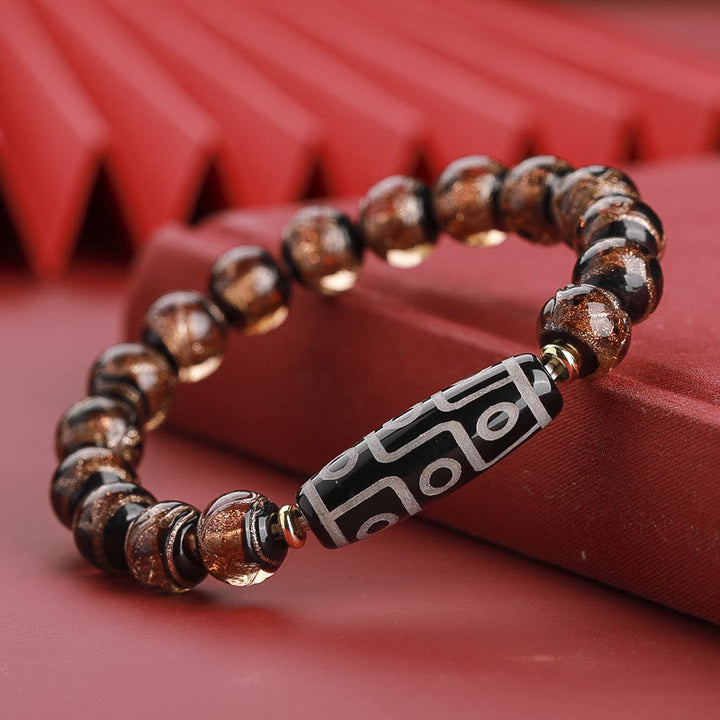 BWOOOH Tibetan Nine-Eye Dzi Bead Three-eyed Dzi Bead Liuli Glass Bead Wealth Bracelet | spiritual healing bracelet