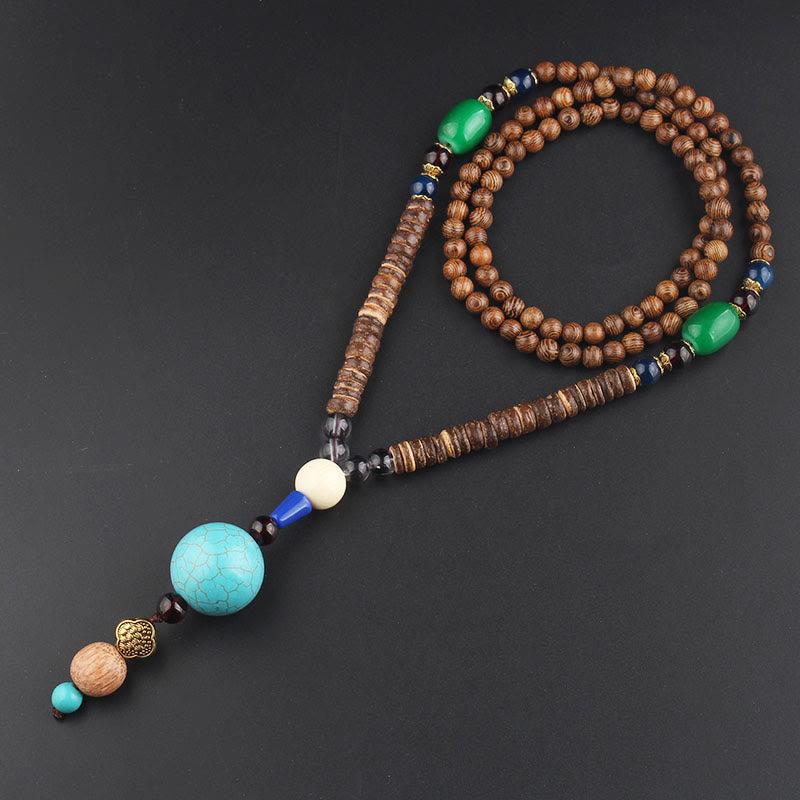 BWOOOH Tibetan Wenge Wood Bodhi Seed Agate Balance Peace Necklace Pendant