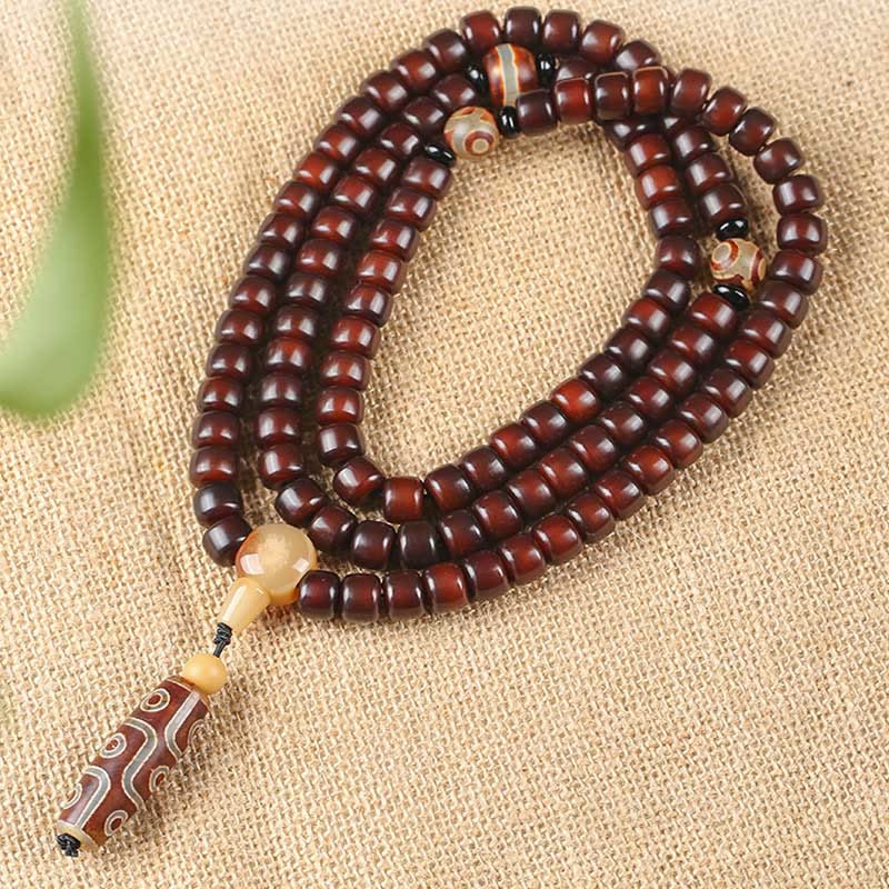 BWOOOH 108 Mala Beads Three-eyed Dzi Bead Nine-eye Dzi Bead Jade Luck Bracelet