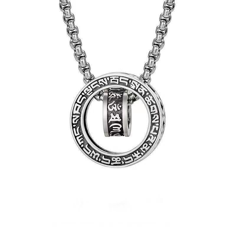 BWOOOH Tibetan Om Mani Padme Hum Carved Peace Purity Chain Necklace Pendant