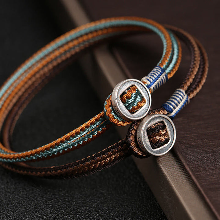 BWOOOH  925 Sterling Silver Handmade Button Protection Weave String Bracelet