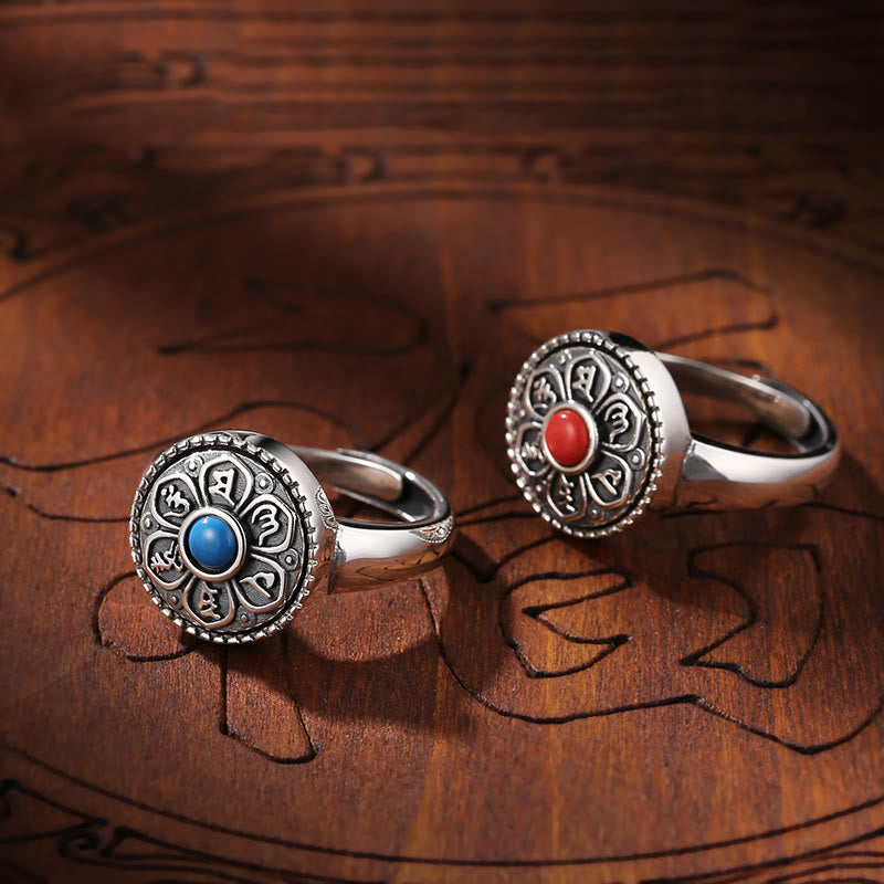 BWOOOH Tibetan Om Mani Padme Hum Peace Rotatable Ring