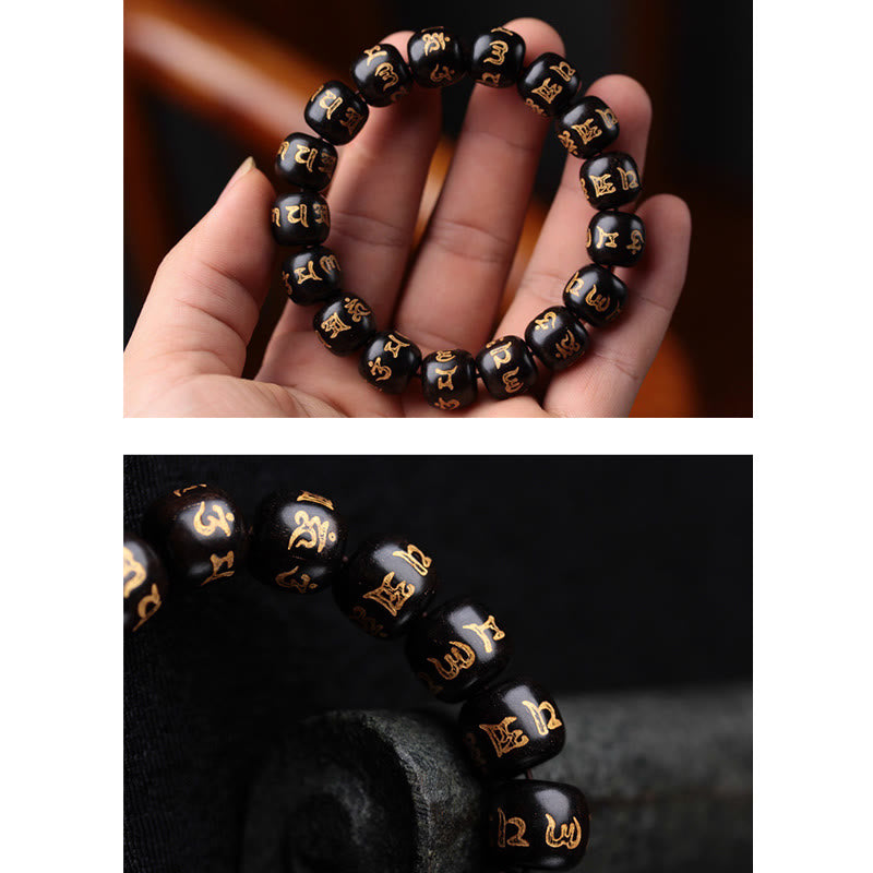 BWOOOH Tibetan Ebony Wood Om Mani Padme Hum Engraved Peace Bracelet