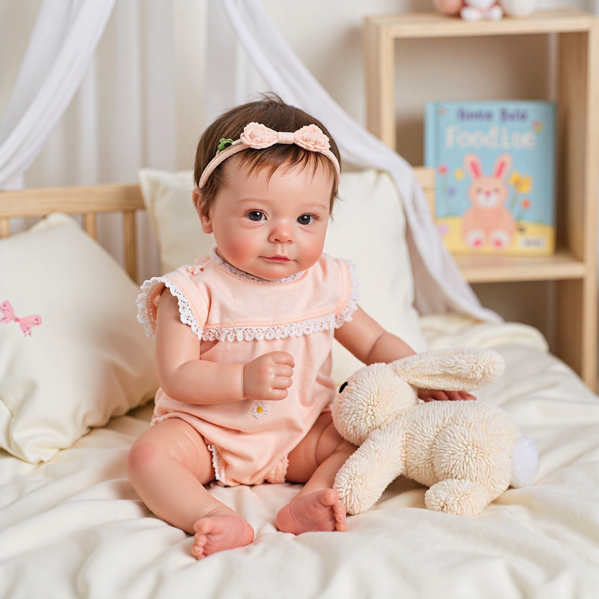 18" Real Lifelike Cute Eyes Opened Reborn Newborn Doll Named Fenka with Brown Hair