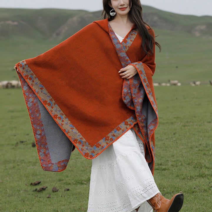 BWOOOH Tibetan Shawl Border Small Floral Flower Hooded Cl