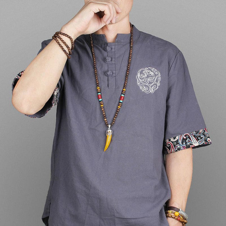 BWOOOH Wenge Wood Turquoise Stone Horn Style Protection Meditation Necklace Pendant