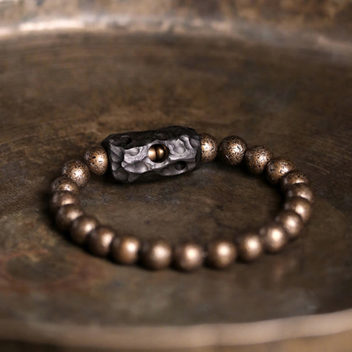 BWOOOH Tibet Ebony Wood Copper Peace Balance Beaded Bracelet