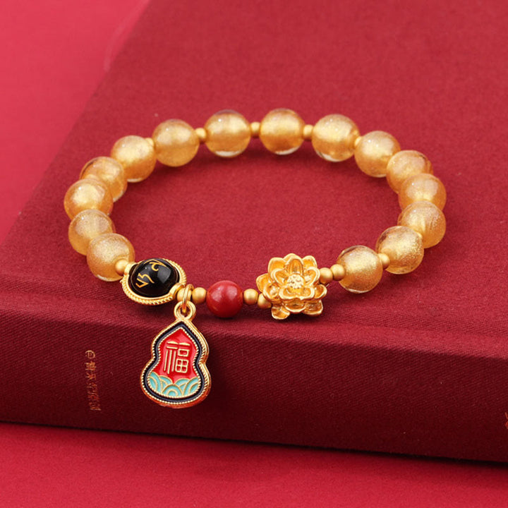 BWOOOH Tibet Om Mani Padme Hum Fu Character Gourd Charm Lotus Liuli Glass Bead Luck Bracelet