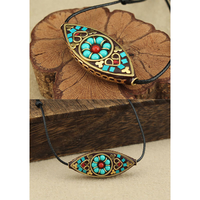 BWOOOH Tibet Turquoise Bead Marquise Pattern Protection Strength Necklace