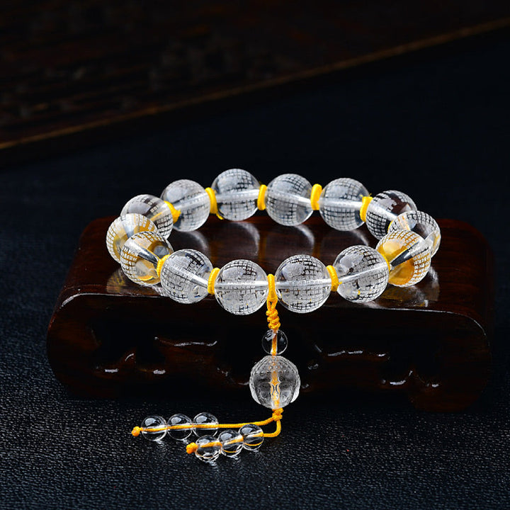 BWOOOH Tibet White Crystal Half Demon Half Buddha Heart Sutra Lotus Healing Bracelet
