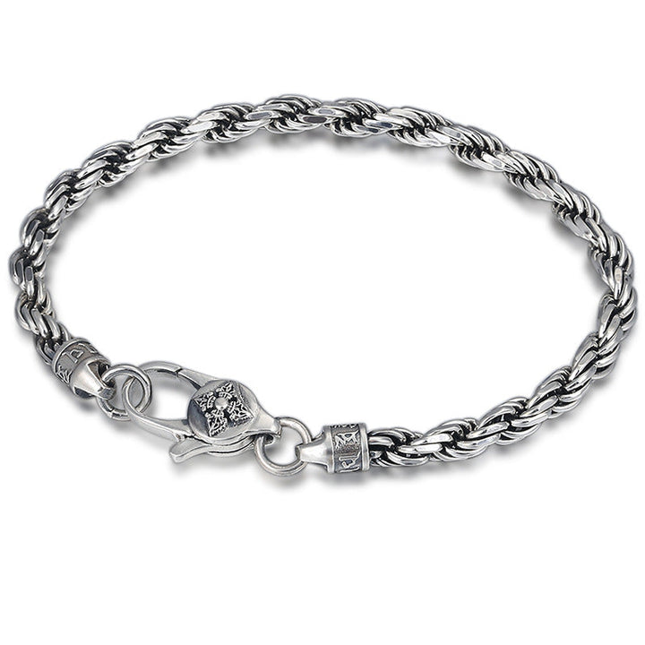 BWOOOH 925 Sterling Silver Tibet Om Mani Padme Hum Double Dorje Vajra Twisted Design Peace Love Bracelet