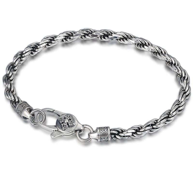 BWOOOH 925 Sterling Silver Tibet Om Mani Padme Hum Double Dorje Vajra Twisted Design Peace Love Bracelet