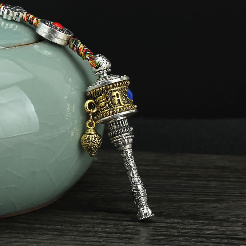 BWOOOH Tibet Om Mani Padme Hum Prayer Wheel Peace Rotatable Bag Car Hanging Decoration | natural stone Buddhist car hanging