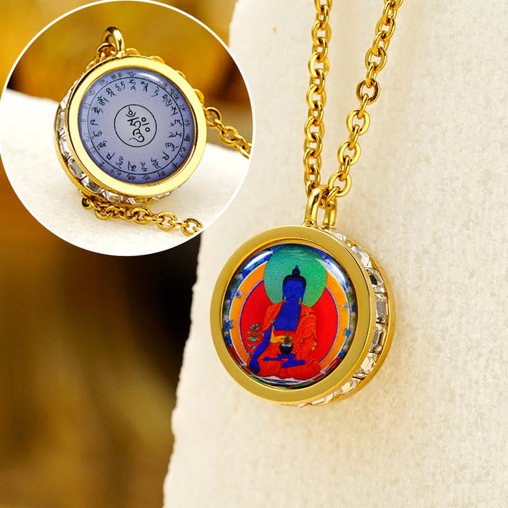 BWOOOH Tibetan Yellow God Of Wealth Green Tara Buddha Serenity Titanium Steel Necklace Pendant