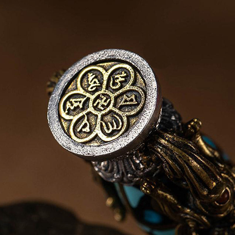 Buddha Stones Tibetan Nine-Eye Dzi Bead Turquoise Buddha Wealth Rotation Necklace (Extra 30% Off | USE CODE: FS30)