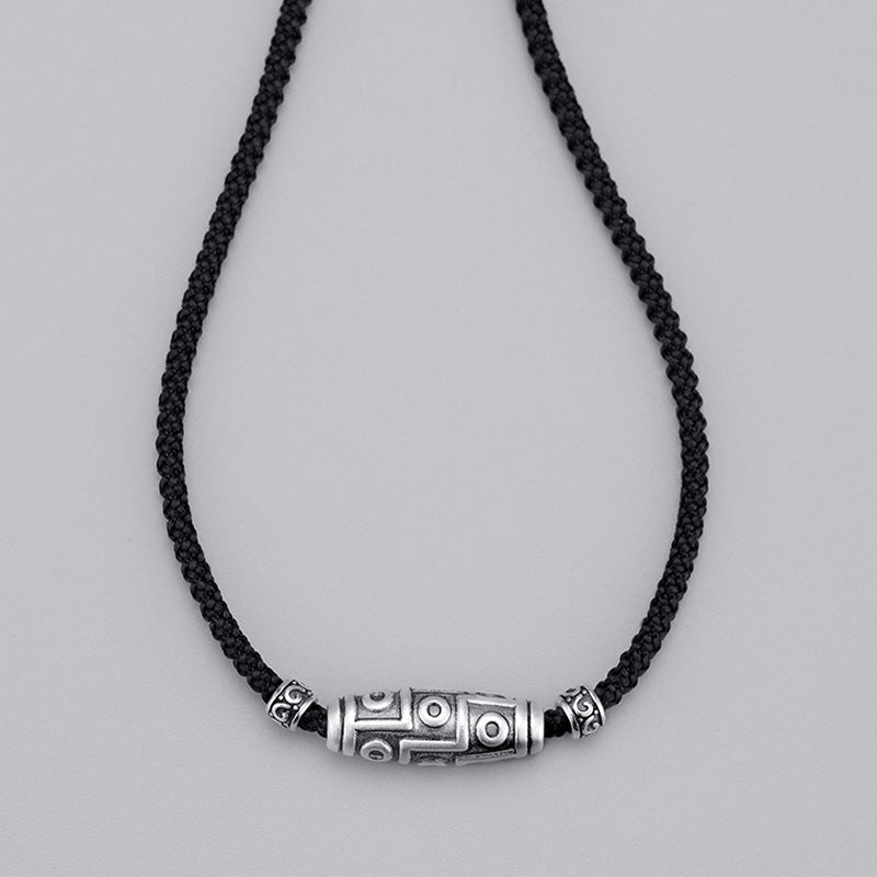 BWOOOH 999 Sterling Silver Nine-Eye Dzi Bead Pattern Protection Rope Necklace Pendant