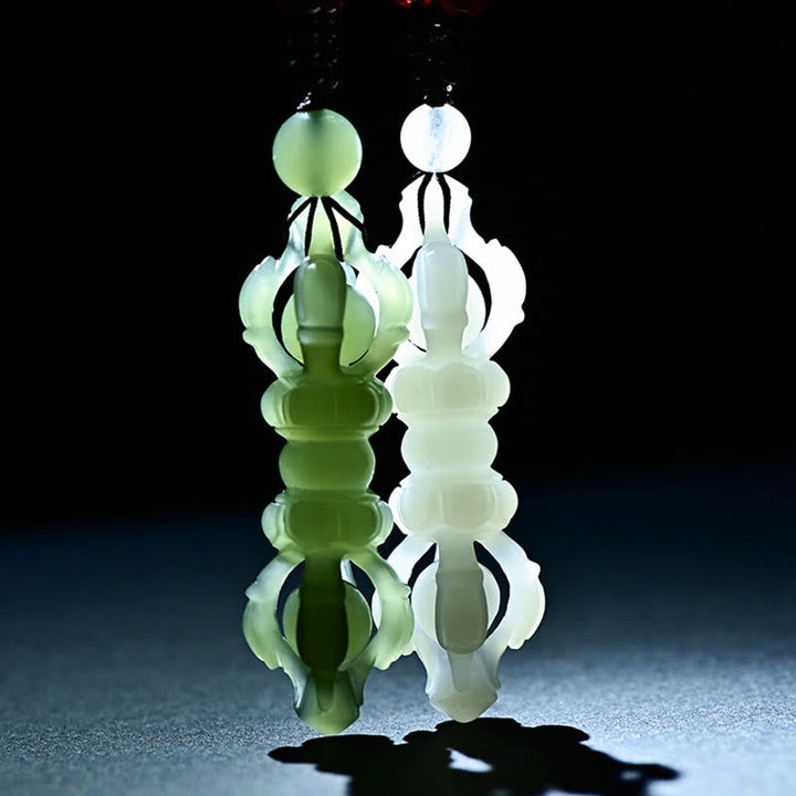 BWOOOH Tibetan Natural Hetian Cyan Jade White Jade Dorje Vajra Engraved Success Necklace Pendant
