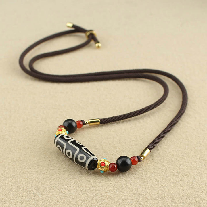 BWOOOH Tibetan Nine-Eye Dzi Bead Protection Blessings String Necklace Pendant