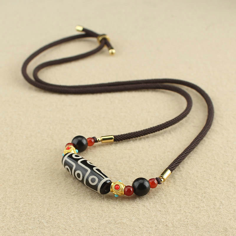 BWOOOH Tibetan Nine-Eye Dzi Bead Protection Blessings String Necklace Pendant