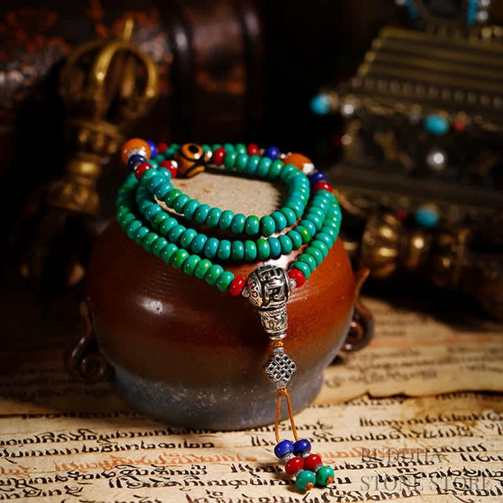 BWOOOH 108 Mala Beads Tibetan Turquoise Dzi Bead Protection Bracelet