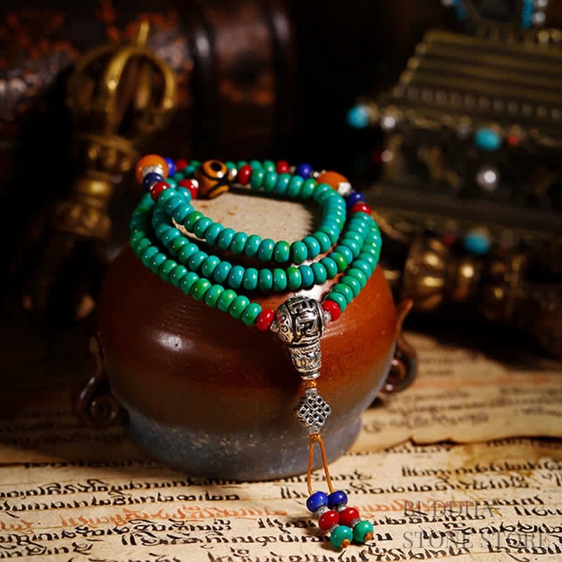 BWOOOH 108 Mala Beads Tibetan Turquoise Dzi Bead Protection Bracelet