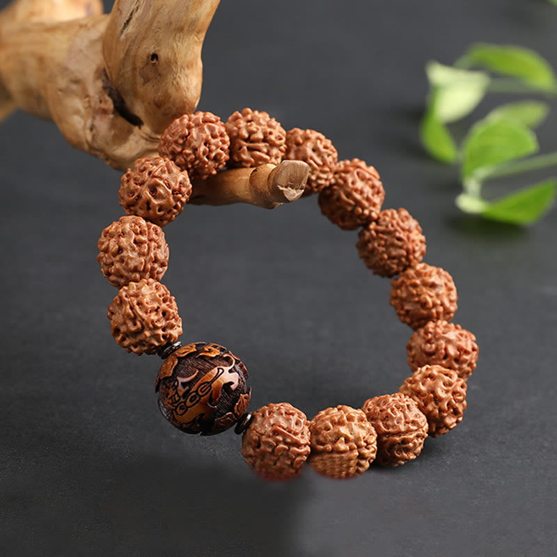 BWOOOH Tibet Rudraksha Bodhi Seed PiXiu Copper Coin Wealth Luck Bracelet | spiritual healing bracelet
