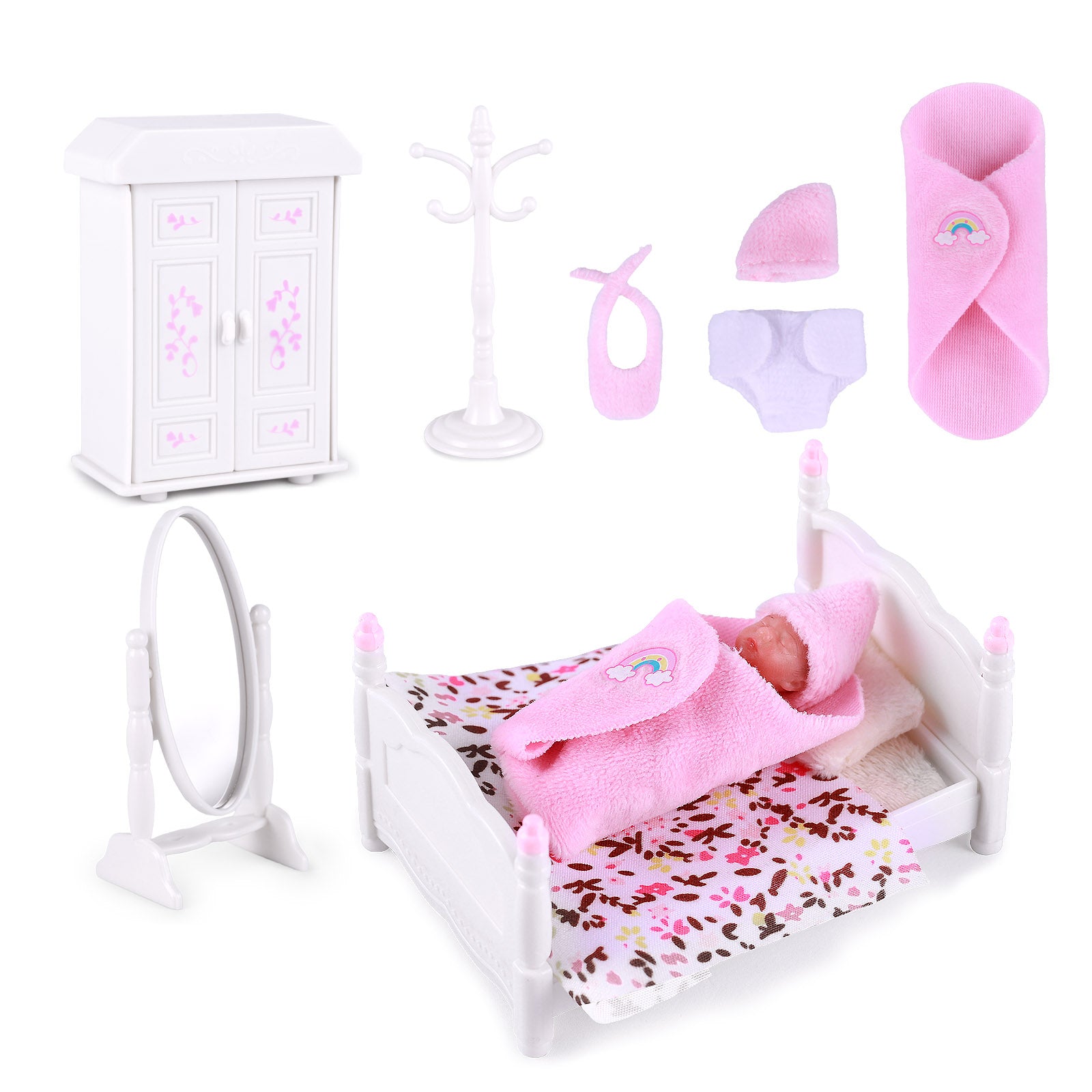 Full Platinum Solid Silicone Star Product 3 Inches Mini Sleeping Baby Doll Girl with Free Delicate Furniture Accessories