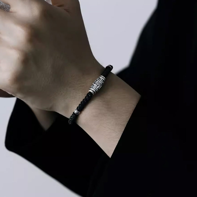 BWOOOH 999 Sterling Silver Nine-Eye Dzi Bead Pattern Blessing Rope Bracelet