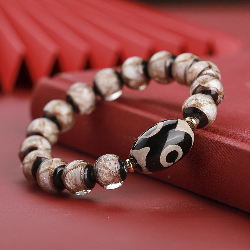 BWOOOH Tibetan Nine-Eye Dzi Bead Three-eyed Dzi Bead Liuli Glass Bead Wealth Bracelet | spiritual healing bracelet