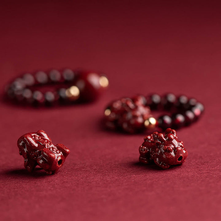 BWOOOH Garnet Cinnabar Lucky Bead PiXiu Om Mani Padme Hum Rose Protection Ring
