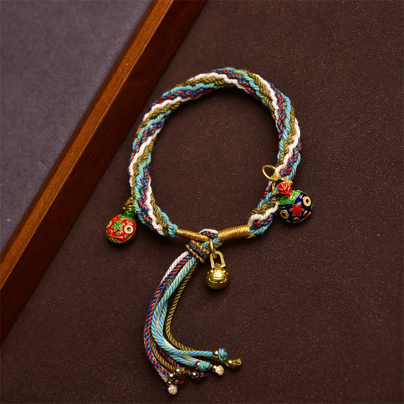 BWOOOH Handmade Gold Swallowing Beast Family Healing Reincarnation Knot Braid Bracelet