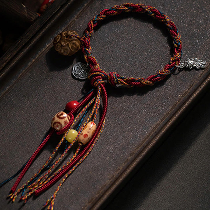 BWOOOH Tibetan Handmade Colorful Thread 925 Sterling Silver Koi Fish Protection Strength String Bracelet