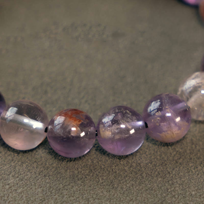 BWOOOH White Crystal Red Hematoid Quartz Gold Rutilated Quartz Purple Phantom Protection Bracelet