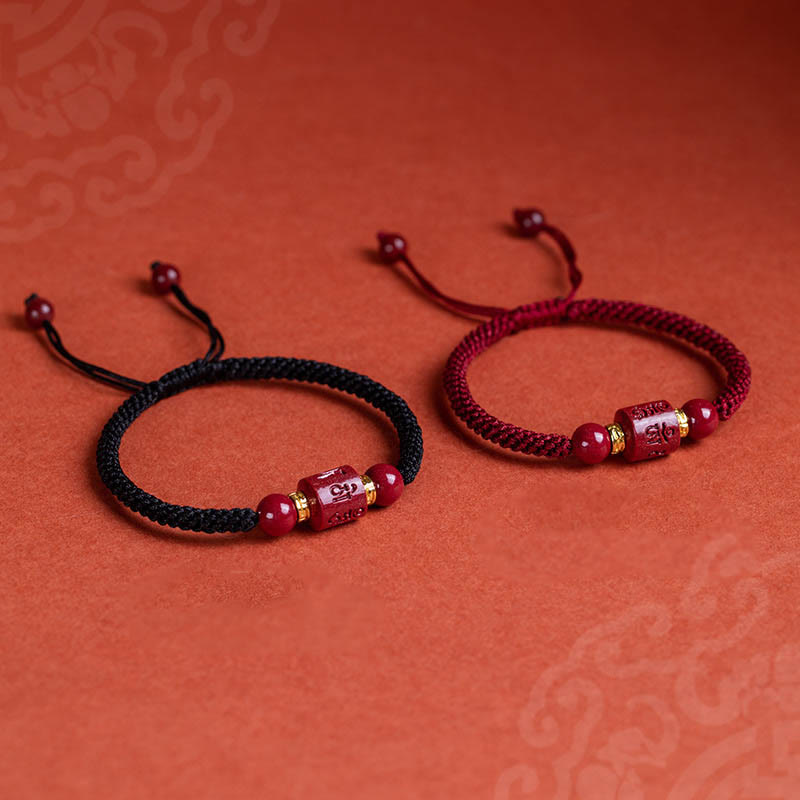 BWOOOH Tibet Cinnabar Om Mani Padme Hum Engraved Blessing Braided Bracelet