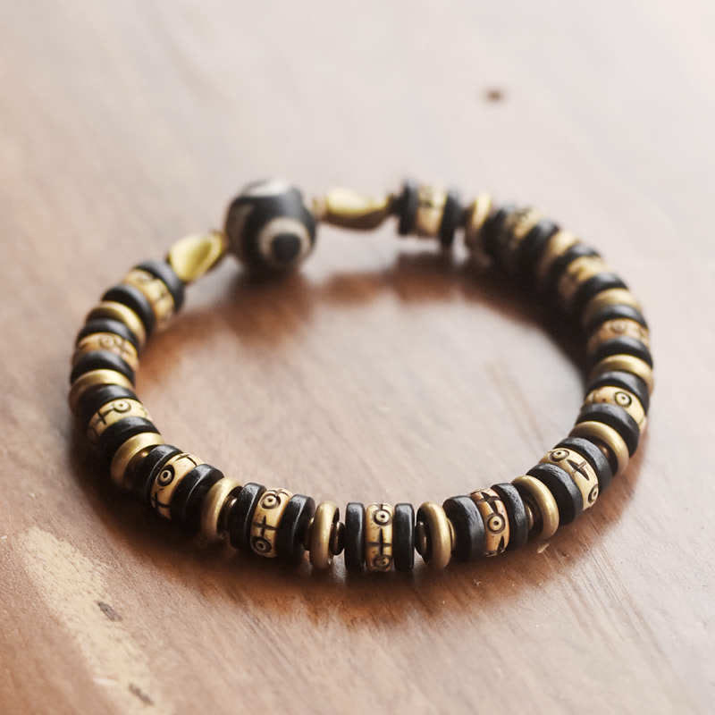 BWOOOH Tibetan Bone Beads Ebony Wood Strength Bracelet | natural stone spiritual bracelet for healing and mindful living