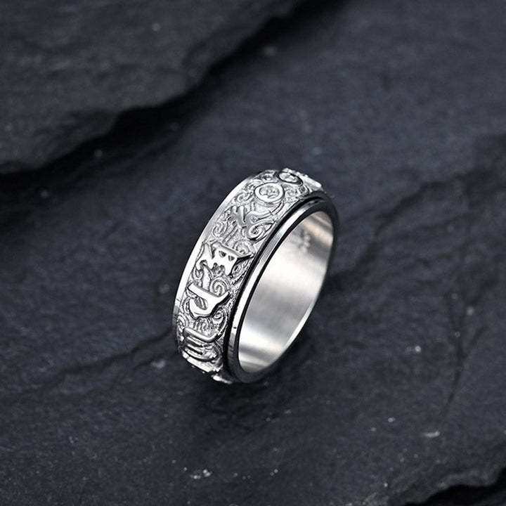BWOOOH Six True Words Balance Calm Titanium Steel Ring
