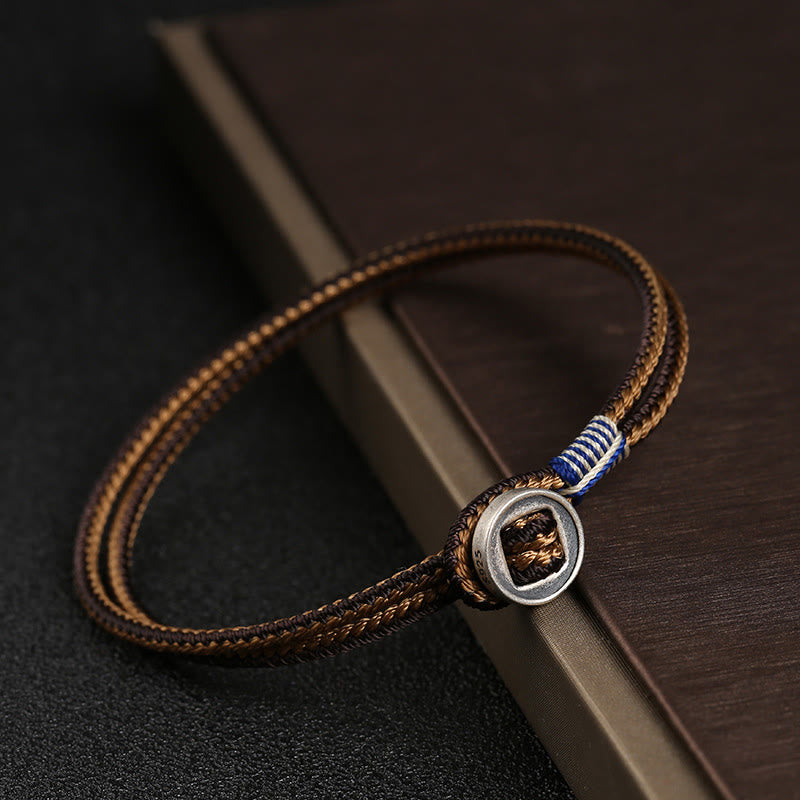BWOOOH  925 Sterling Silver Handmade Button Protection Weave String Bracelet