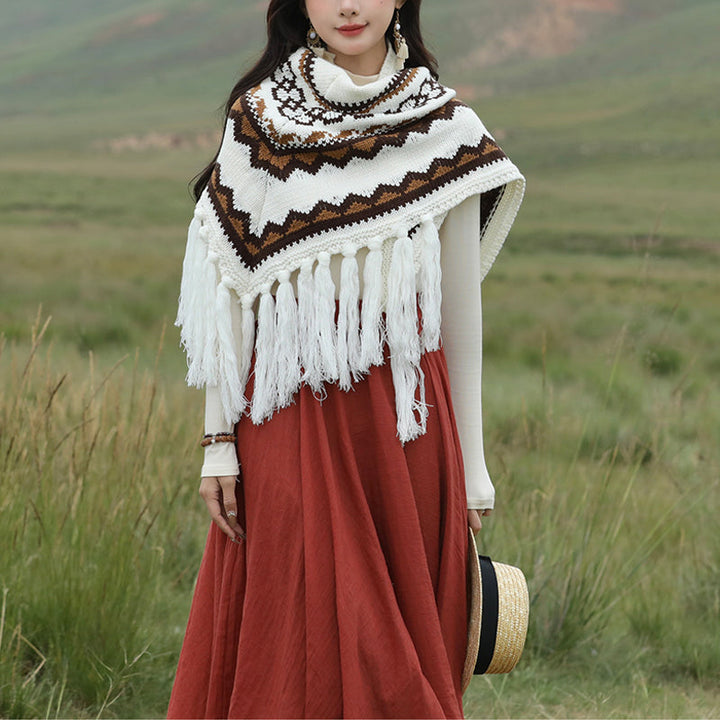 Buddha Stones Tibetan Triangular Shawl Striped Tassels Winter Cozy Travel Scarf Wrap