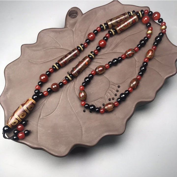 BWOOOH Nine-Eye Dzi Bead Red Agate Wealth Health Necklace