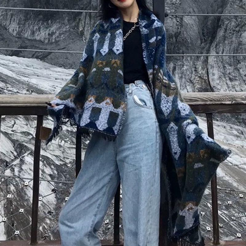 BWOOOH Tibetan Shawl Classic Geometry Pattern Winter Cozy