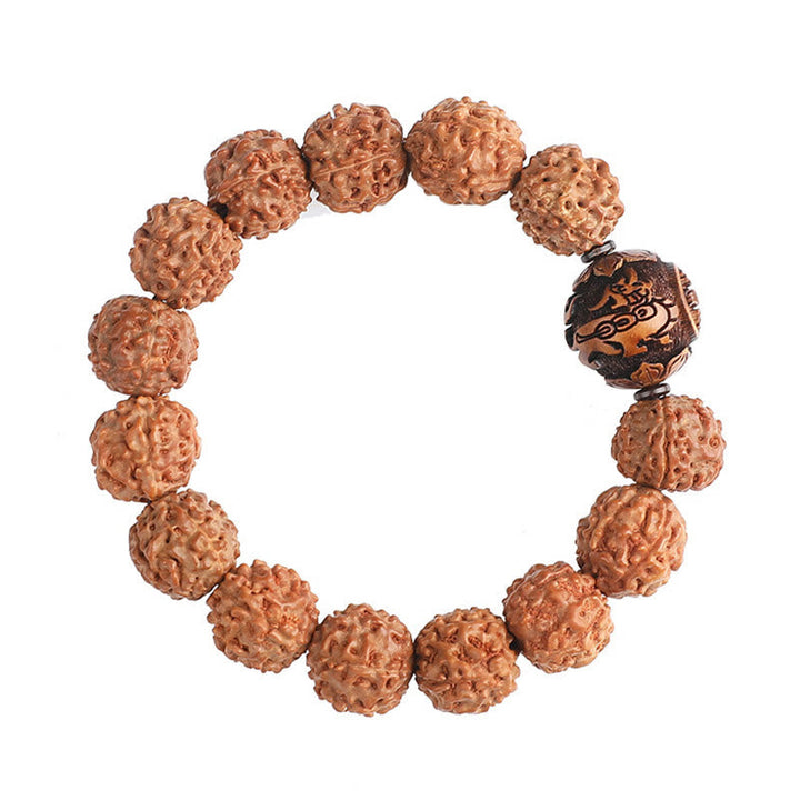 BWOOOH Tibet Rudraksha Bodhi Seed PiXiu Copper Coin Wealth Luck Bracelet | spiritual healing bracelet