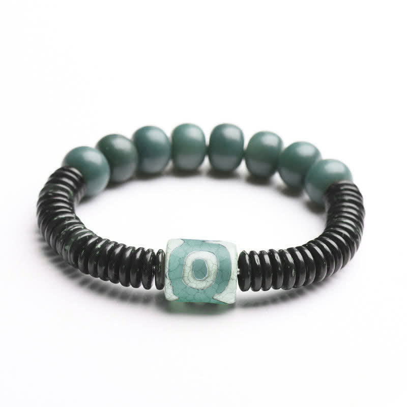 BWOOOH Tibetan Cyan Bodhi Seed Dzi Bead Coconut Shell Keep Away Evil Spirits Bracelet