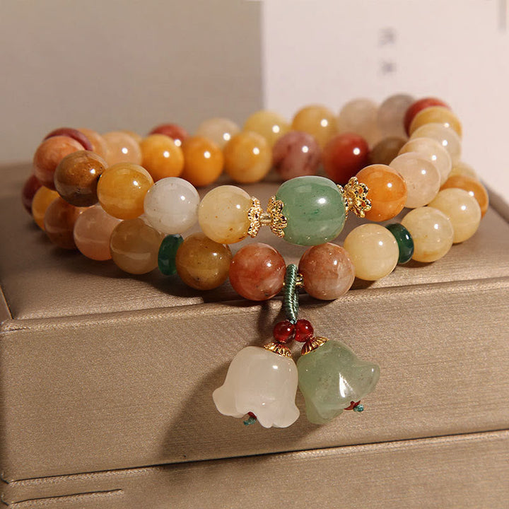 BWOOOH Tibet Natural Golden Silk Jade Double Layer Bell Orchid Luck Bracelet