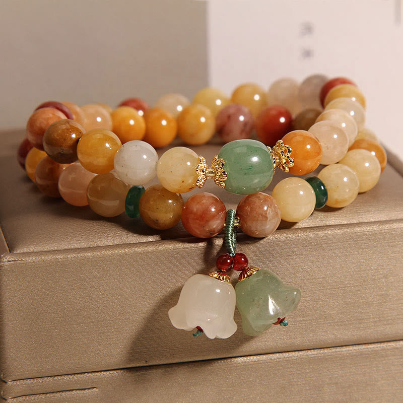 BWOOOH Tibet Natural Golden Silk Jade Double Layer Bell Orchid Luck Bracelet