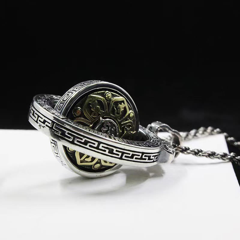 BWOOOH Tibetan Om Mani Padme Hum Double Dorje Vajra Rotatable Purity Peace Necklace Pendant