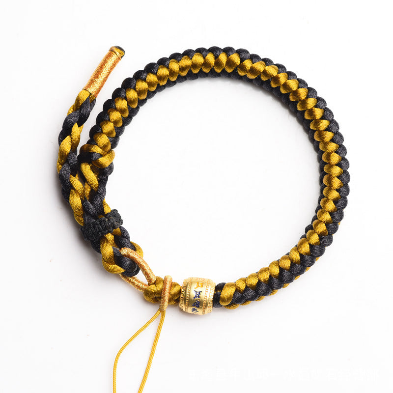 BWOOOH Handmade Tibetan Black Gold Dragon Scale Rope Om Mani Padme Hum Purity Bracelet
