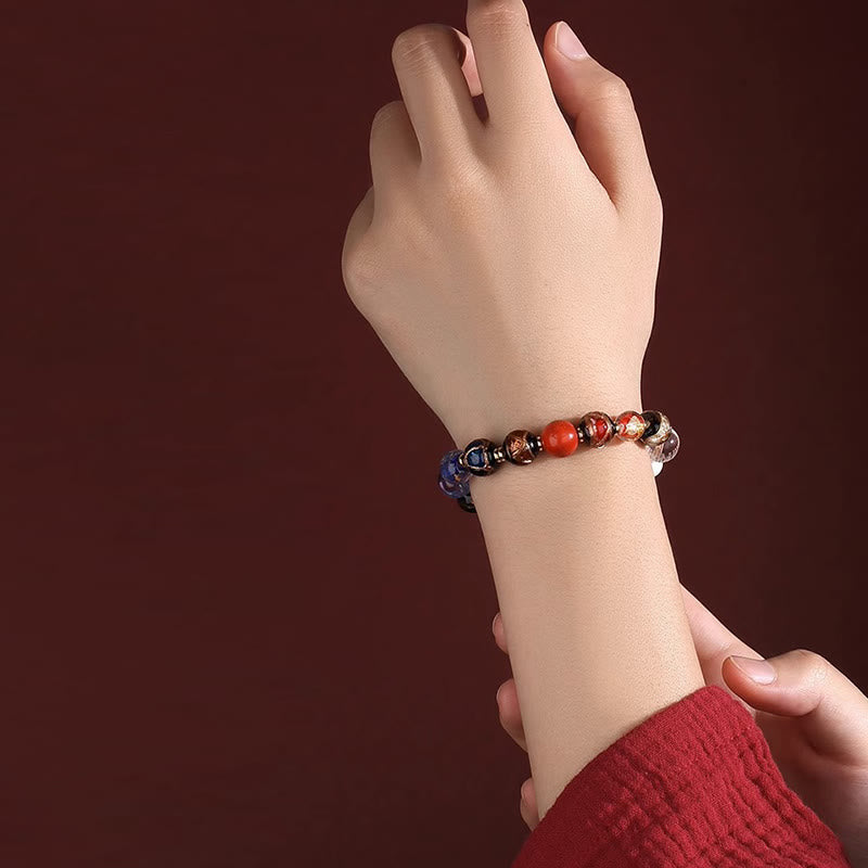 BWOOOH Tibetan Colorful Incense Ash Liuli Glass Bead Om Mani Padme Hum Dorje Vajra 18 Beads Wrist Mala